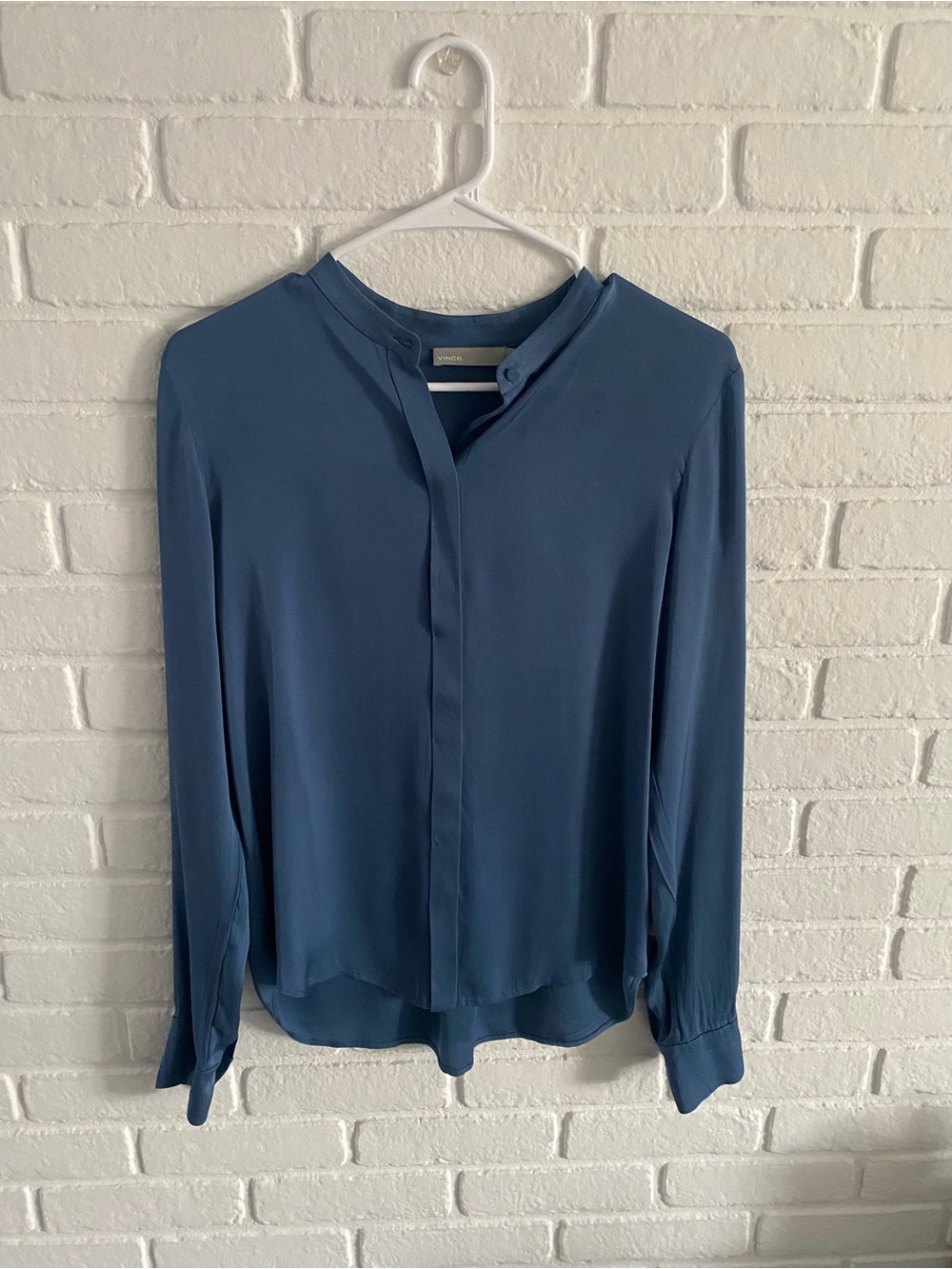 Vince  Blue Silk Hidden-Placket Button-Down Blouse